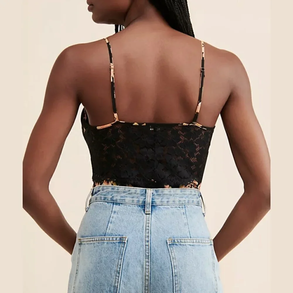 NWT Intimately Free People Monday Morning Floral Bodysuit in Antique Black Combo